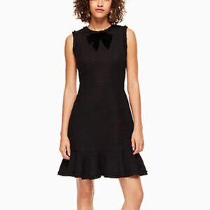 Kate Spade Dress Womens 0 Black Sheath Sleeveless Bow Tie Tweed Ruffle Short
